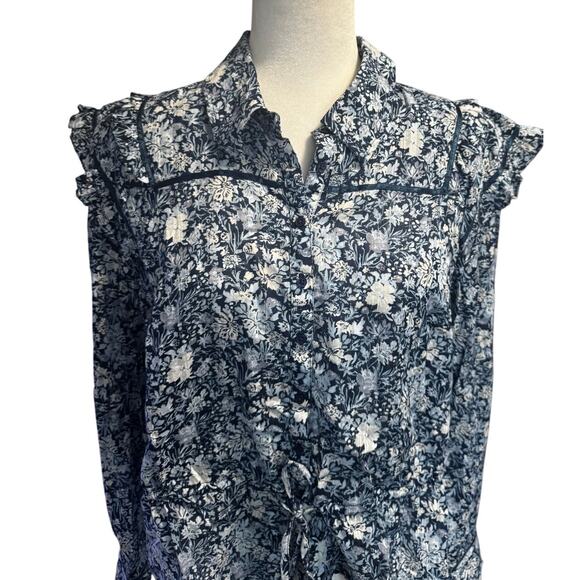 Free People “Chambray Combo” Floral Ruffle Blouse – NWT – Size M – $128 Retail - Picture 4 of 8